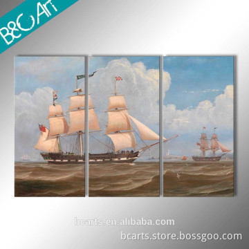 Good quality ocean boat scenery handmade canvas oil painting 3 piece